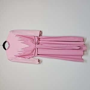 70s 80s Vintage handmade dress. Jester color block pink and rhinestones midi LS